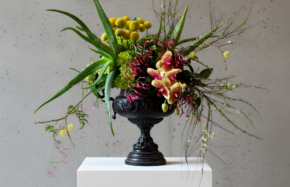 Aloe with craspedia and orchids